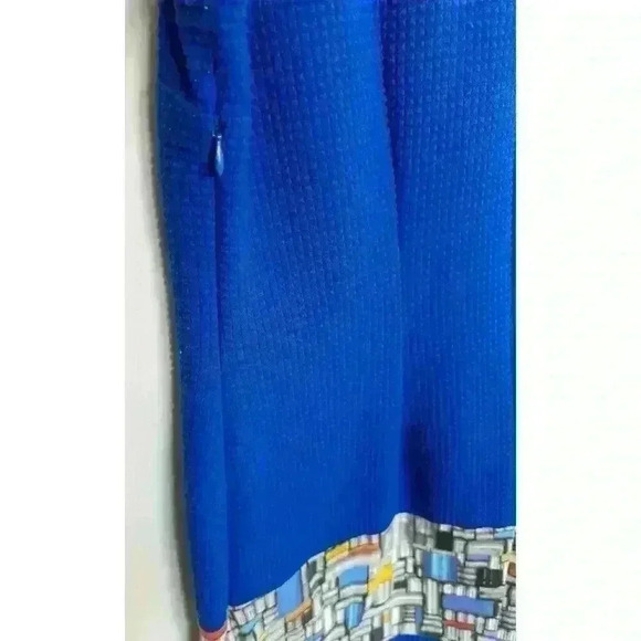Adventures des Toiles colorblock art dress Blue Waffle texture Size 38 Sheath - Picture 6 of 10